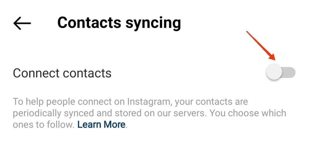 contact syncing enable in instagram