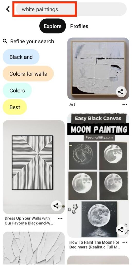 Enter "white paintings" in the search box