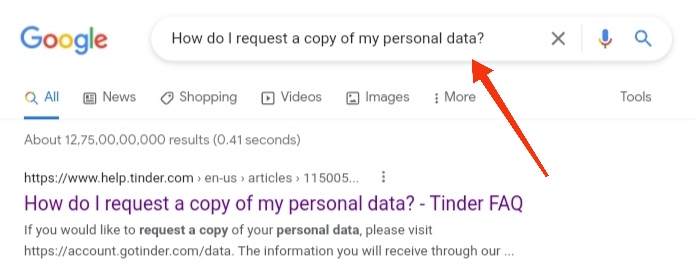Copy-paste the following text in the search bar.

Text - How do I request a copy of my personal data? 