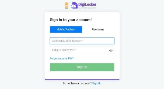 Sign In to your DigiLocker account